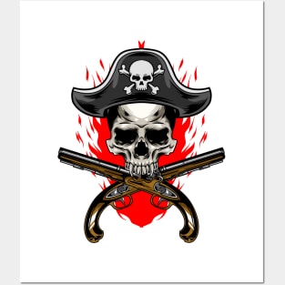 Skull Pirates Fire Guns Posters and Art